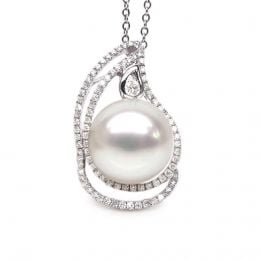 Ciondolo goccia oro bianco, diamanti - Perla d’Australia bia
