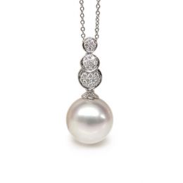 Ciondolo oro bianco, diamanti -  Perla d'Australia bianca - 