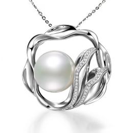 Ciondolo fiore di loto - Perla d'Australia bianca - Oro bian