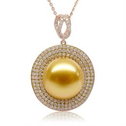 Ciondolo altissima gioielleria. Oro rosa, perla dorata e dia