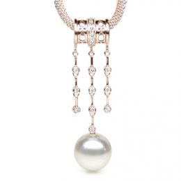 Ciondolo cilindro oro rosa - Perla d’Australia bianca - 12/1