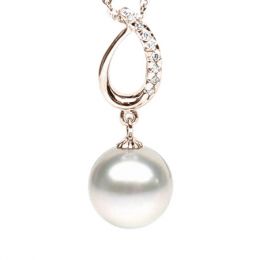 Ciondolo oro rosa, diamanti - Perla d’Australia bianca - 11/
