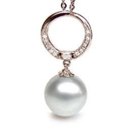 Ciondolo anello oro rosa, diamanti - Perla d’Australia bianc