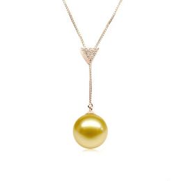 Ciondolo pendente in oro rosa e diamanti - Perla dorata aust