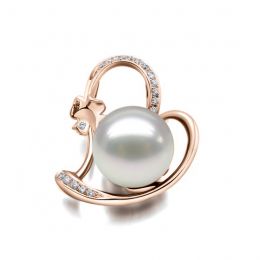 Ciondolo Cuore di Quadrifoglio - Oro Rosa, Diamanti & Perla