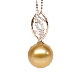 Ciondolo Feuilles d'Or - Oro Rosa, Diamanti & Perla dei Mari