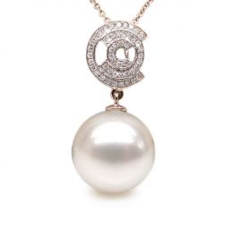 Ciondolo oro rosa, diamanti - Perla Australiana bianca - 13/