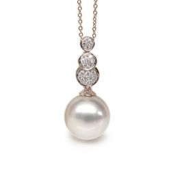 Ciondolo oro rosa, diamanti - Perla d'Australia bianca - 12