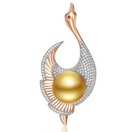Ciondolo cigno oro rosa e bianco - Perla d'Australia dorata