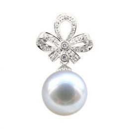 Ciondolo fiocco oro bianco - Perla d’Australia bianca - 12/1