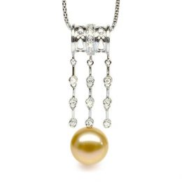 Ciondolo Lusso Etnico - Oro Bianco, Diamanti & Perla dei Mar