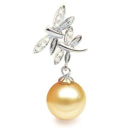 Ciondolo Libellule - Oro Bianco, Diamanti & Perla Gold dei M