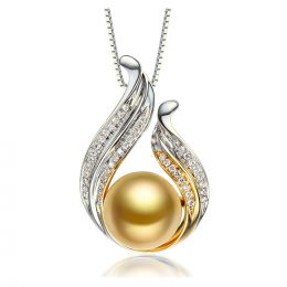 Ciondolo Dolcezza Vegetale - Oro Bianco, Diamanti & Perla Go