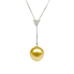 Ciondolo pendente in oro bianco e diamanti - Perla dorata au