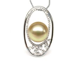 Ciondolo Ellisse - Oro Bianco, Diamanti & Perla dei Mari del