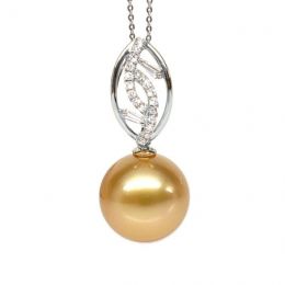 Ciondolo Feuilles d'Or - Oro Bianco, Diamanti & Perla dei Ma