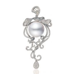 Ciondolo oro bianco - Perla d'Australia bianca - 13/14mm