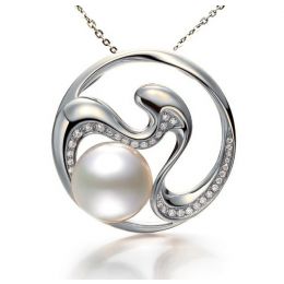 Ciondolo fiore di pesco - Perle d'Australia, diamanti, oro b