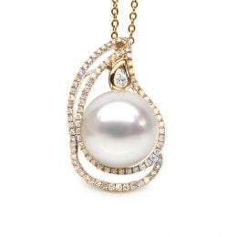 Ciondolo goccia oro giallo, diamanti - Perla d’Australia bia