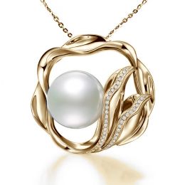 Ciondolo fiore di loto - Perla d'Australia bianca - Oro gial