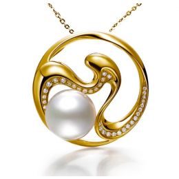 Ciondolo fiore di pesco - Perle d'Australia, diamanti, oro g