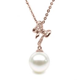 Ciondolo Fiocco - Oro Rosa, Diamanti e Perla di Fiume