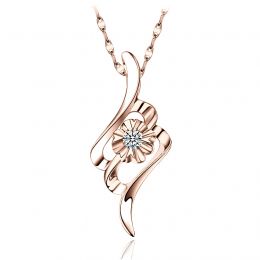 Ciondolo con Diamante Solitario - Fiore d'Oro Rosa