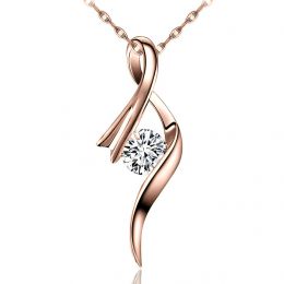 Ciondolo fiocco - diamante solitario - Oro rosa 18 carati