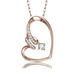 Ciondolo cuore stilizzato oro rosa - Diamanti taglio brillan