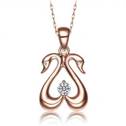 Ciondolo coppia di cigni - Diamante e oro rosa