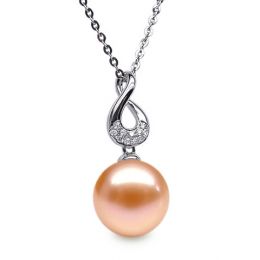 Ciondolo Twist Oro Bianco 18kt, Perla di Acqua Dolce Rosa 10