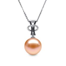 Ciondolo XO Oro Bianco 18kt, Perla di Acqua Dolce Rosa 10/10