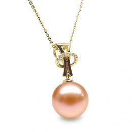 Ciondolo XO Oro Giallo 18kt, Perla di Acqua Dolce Rosa 10/10