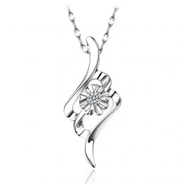 Ciondolo con Diamante Solitario - Fiore d'Oro Bianco