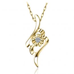 Ciondolo con Diamante Solitario - Fiore d'Oro Giallo