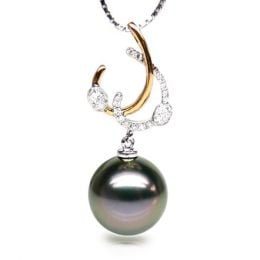 Ciondolo Corfou - Perla di Tahiti Nera, Diamanti, 2 Ori