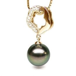 Ciondolo Fiore Culebra - Oro Giallo, Diamanti e Perla Tahiti