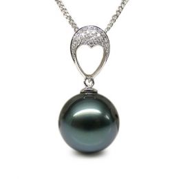 Ciondolo Coeur Bleu - Oro Bianco, Diamanti e Perla di Tahiti