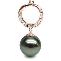 Ciondolo Anello - Oro Rosa, Diamanti e Perla di Tahiti