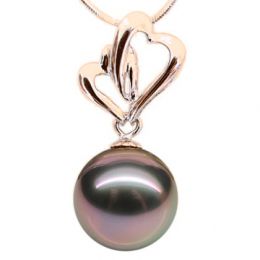 Ciondolo 2 Cuori Lahmes - Oro Rosa & Perla di Tahiti Nera