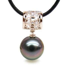 Ciondolo Kastos - Oro Rosa, Perla Tahiti e Collana Cuoio