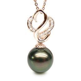 Ciondolo Cigno Antigone - Oro Rosa, Diamanti e Perla Tahiti
