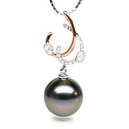 Ciondolo Corfou - Perla di Tahiti Nera, Diamanti, 2 Ori oro