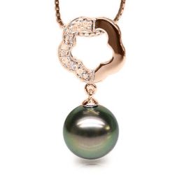 Ciondolo Fiore Barbade - Oro Rosa, Diamanti e Perla Tahiti