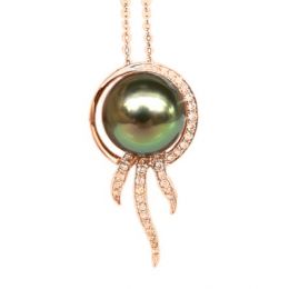Ciondolo Mudge - Oro Rosa, Diamanti e Perla Tahiti