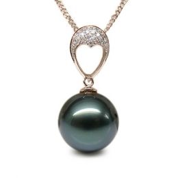 Ciondolo Coeur Bleu - Oro Rosa, Diamanti e Perla di Tahiti