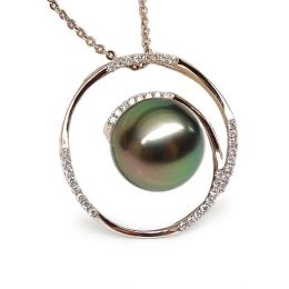 Ciondolo Anello Roue - Oro Rosa, Diamanti e Perla Tahiti