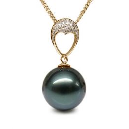 Ciondolo Coeur Bleu - Oro Giallo, Diamanti e Perla di Tahiti