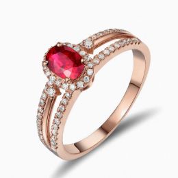Anello di Fidanzamento Nesys - Oro Rosa, Rubino Ovale & Diam