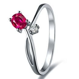Anello Di Fidanzamento Rose Rouge - Oro Bianco, Diamante & Rubino Ovale
